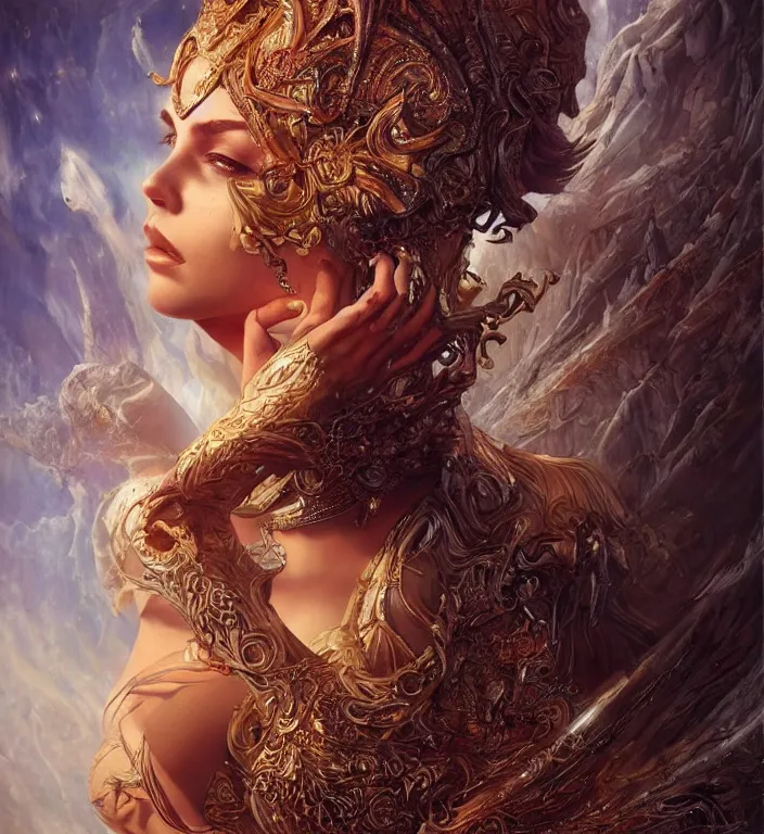 Image similar to unreal engine render + a goddess, smooth, coherent, high detailed, by Karol Bak, featured on artstation, instagram HD, unreal engine