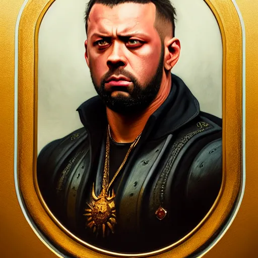 Prompt: portrait painting of a kollegah the rapper michael sheen, ultra realistic, concept art, intricate details, eerie, highly detailed, photorealistic, octane render, 8 k, unreal engine. art by artgerm and greg rutkowski and charlie bowater and magali villeneuve and alphonse mucha