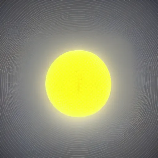 Image similar to 3 d octane render, glowing transparent yellow orb with white wings attached to it flying