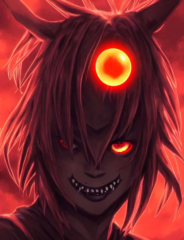 Prompt: a detailed manga portrait of a shadowy dark cute demon boy with long crimson hair and glowing orange eyes and fangs, lurking in the shadows, trending on artstation, digital art, 4 k resolution, detailed, high quality, sharp focus, hq artwork, coherent, insane detail, character portrait