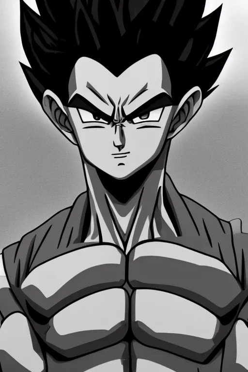 Prompt: prince vegeta, prince of all saiyans, solo portait, grayscale photography, very detailed, 4 k 🎨🖌