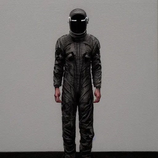 Image similar to man in spacesuit, dark, moody, foggy, made by Sean Yoro and Chie Yoshii, washed colors, high details, realistic