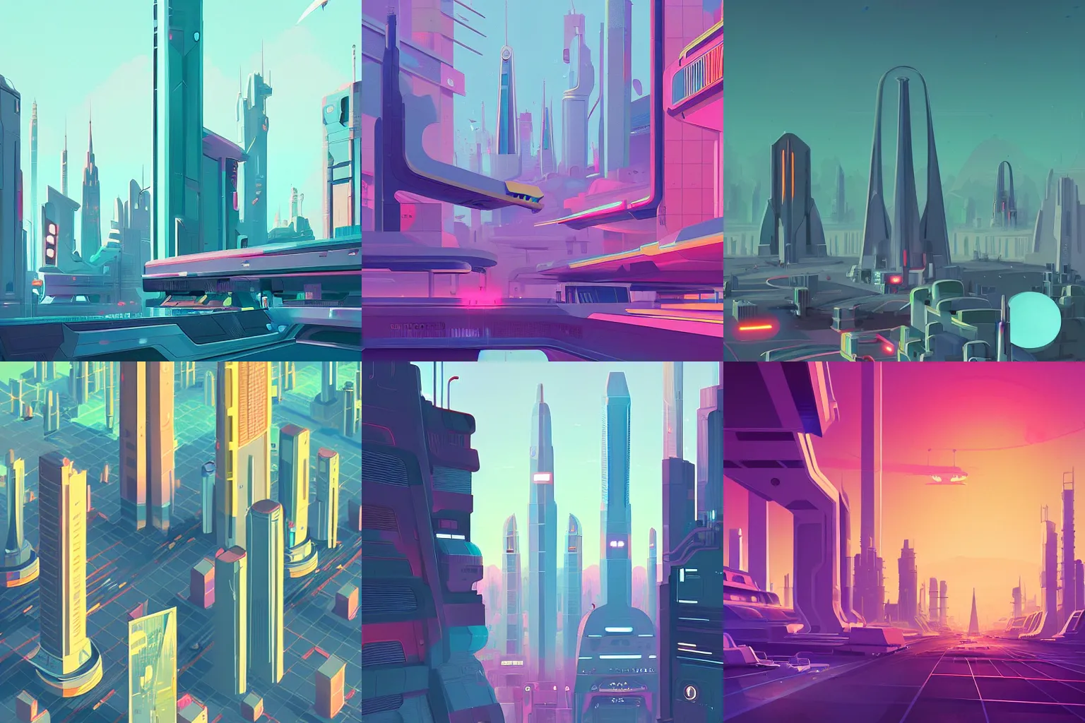 Image similar to illustration of a futuristic city by James Gilleard