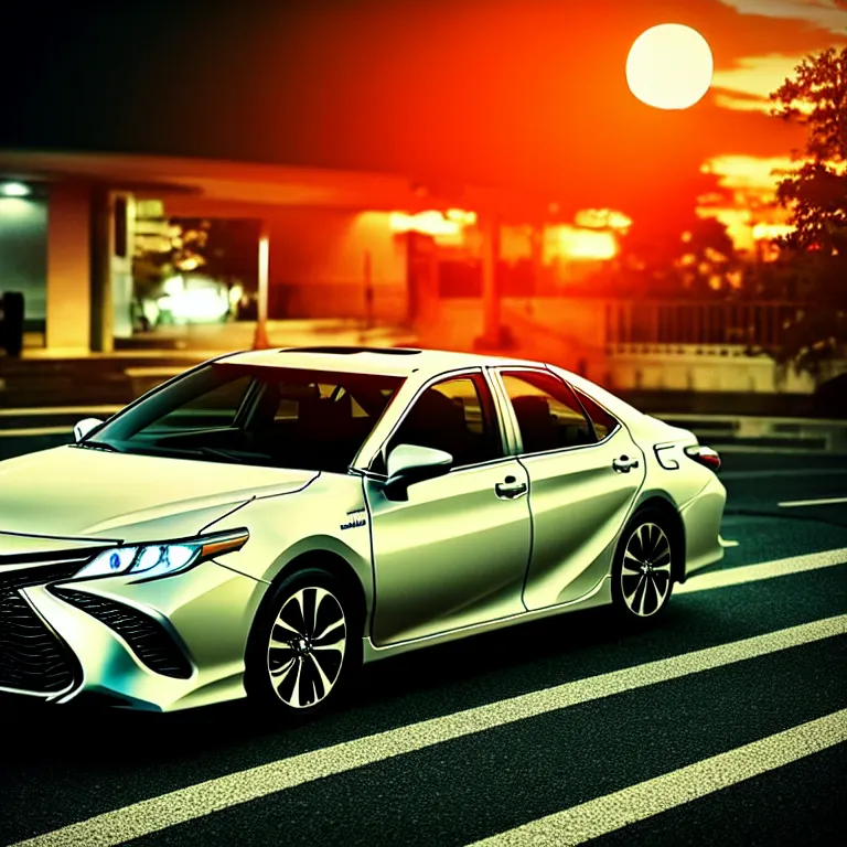 Image similar to close-up-photo TOYOTA CAMRY XV20 middle of street, sunset kanagawa prefecture, night, cinematic color, photorealistic, highly detailed,