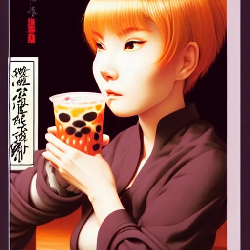 Image similar to cat only drinking boba bubble tea, super detailed and intricate, elegant, hyper realistic, by sam yang, by yoshiyuki tomino, by ralph mcquarrie, by ilya kuvshinov