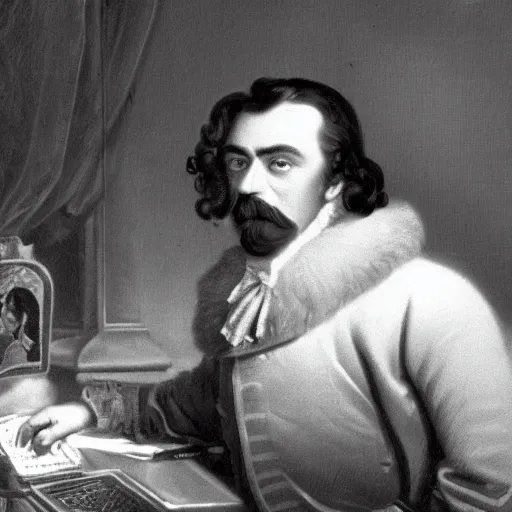 Image similar to russian tsar Peter The Great clean-shaven with small mustache 18th century installs operating system on desktop computer oil painting, detailed, artfully traced, 4k resolution, cinematic, dramatic