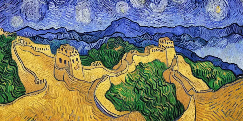 Image similar to Great Wall, Van Gogh-style oil painting