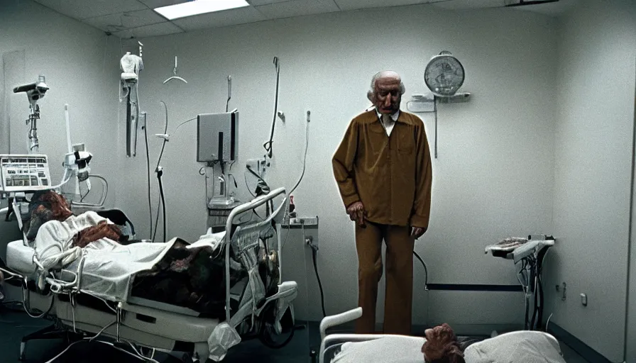 Prompt: 7 0 s movie still of a old gold man in the hospital, cinestill 8 0 0 t 3 5 mm eastmancolor, heavy grain, high quality, high detail