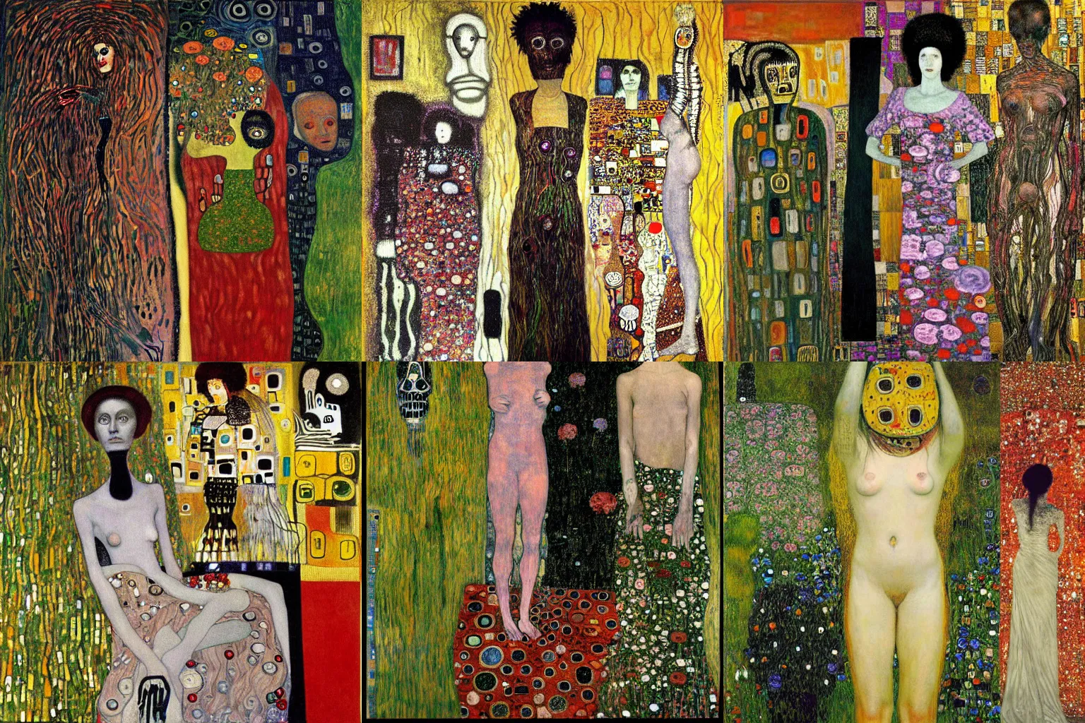 Prompt: Woman in the Garden painting by klimt and david caspar friedrich and hr giger and Jean-Michel Basquiat