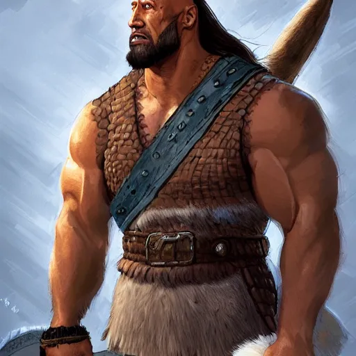 Prompt: dwayne johnson as viking with long beard, portrait, behance hd artstation, style of jesper ejsing