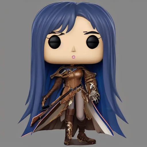 Prompt: “A detailed stunning and beautiful anime woman with brown flowing hair, long blue-cape, decorative leather armor, great proportions, excellent detail, surrounded by a catacomb of books, high quality, Full-body character portrait, trending on artstation, by POP FUNKO”