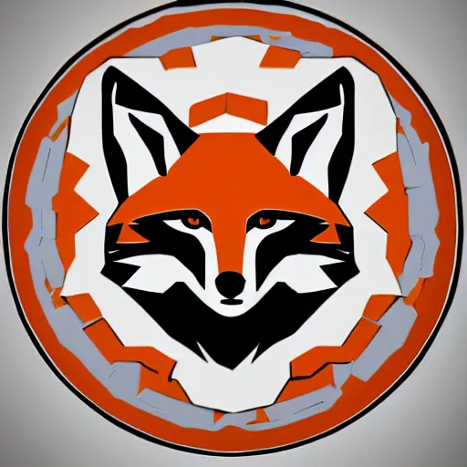 Image similar to logo featuring a fox's head as origami art with white eyes, white and orange colors, white background, Cut style, detailed