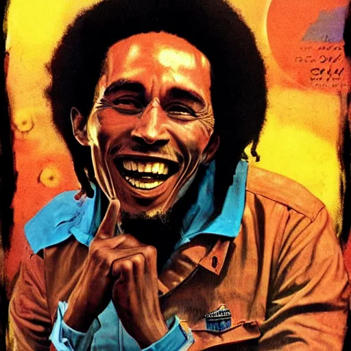 Prompt: scifi Bob Marley by Robert McGinnis, pulp comic style, circa 1958, photorealism