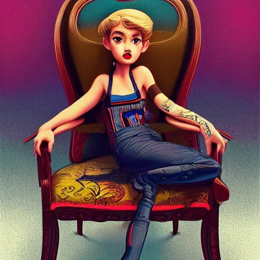 Image similar to Lofi portrait in high back chair, Pixar style by Tristan Eaton and Stanley Artgerm and Tom Bagshaw and Tim Burton