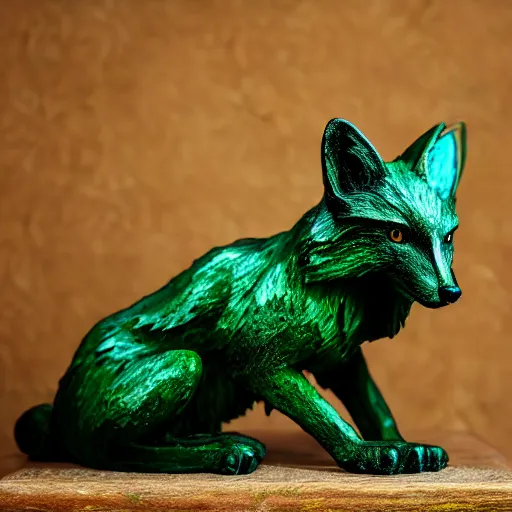 Image similar to Portrait photography of a cinematic Emerald fox sculpture