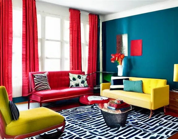 Image similar to apartment designed by nate berkus, retro 1 9 5 0 s colors