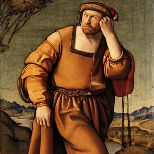 Image similar to man hitting the griddy in a renaissance style