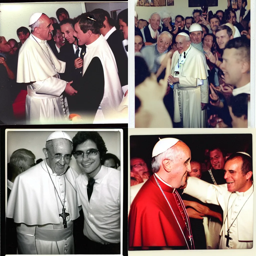 Prompt: Polaroid of the pope at a frat party