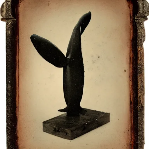 Image similar to demonic whale smiling, portrait, picture, tintype.