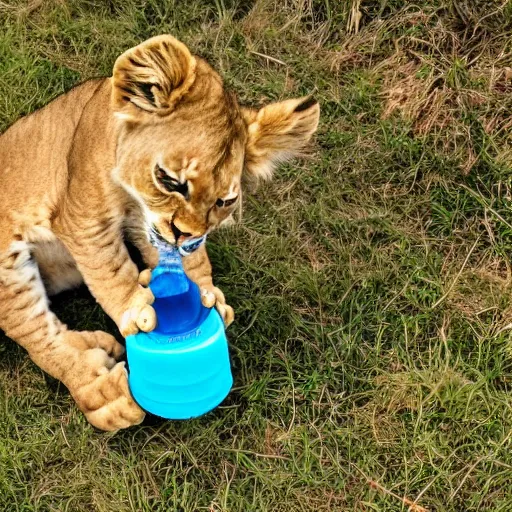 Prompt: Simba from The Lion King drinking water