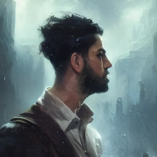 Prompt: Portrait of David Yousefi ,Composer, heroic, tricolor background, amazing splashscreen artwork, splash art, head slightly tilted, natural light, elegant, intricate, fantasy, atmospheric lighting, cinematic, matte painting, detailed face, by Greg rutkowski