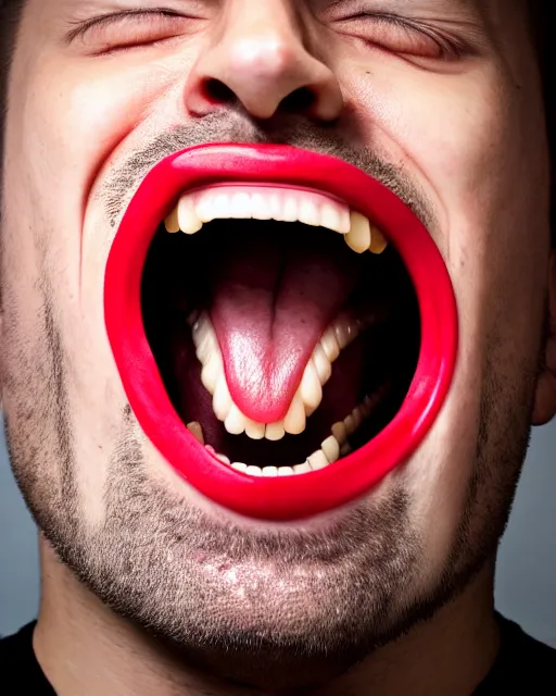 Prompt: scary photo of a man with mouth wide open in the form of big circle, 8k, trending on