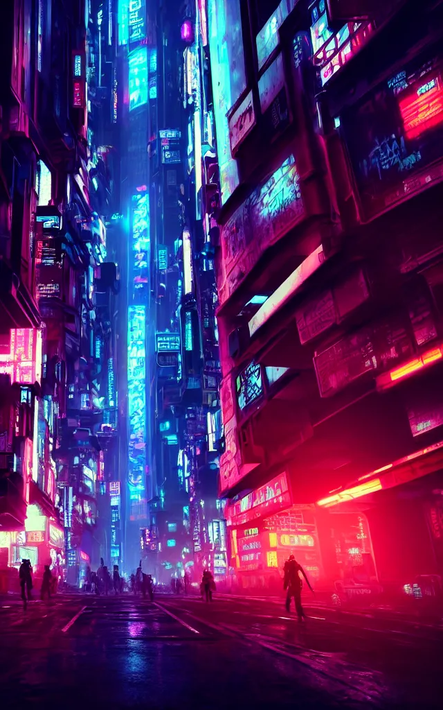 Image similar to concept art of a magnificent dark neon futuristic cyberpunk city bustling street at night cyberart in the style of liam wong in the film akira rendered in octane, 3 d render, trending on cgsociety, blender 3 d, displacement mapped,