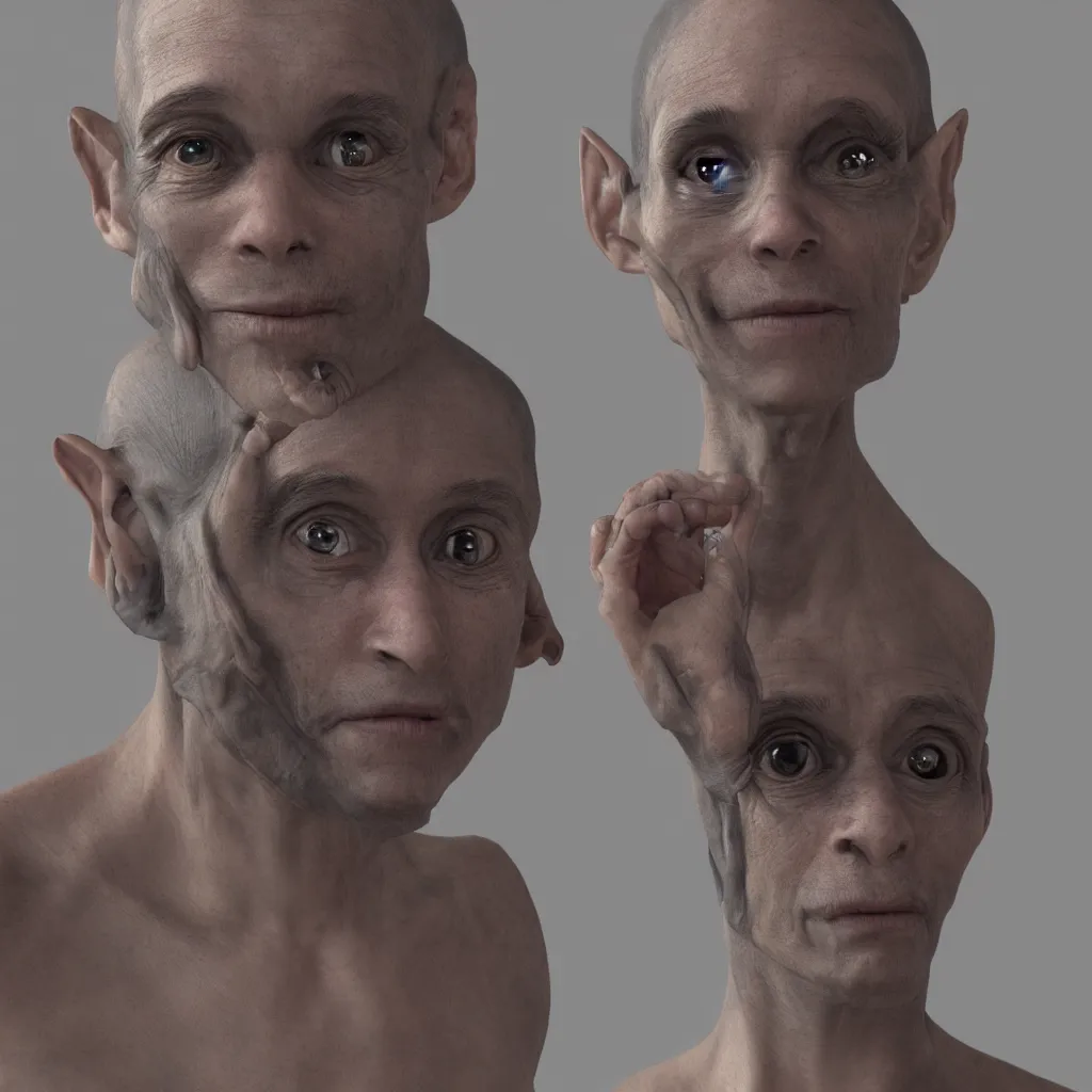 Image similar to a high-resolution, hyper realistic, portrait of a alien disguised as a human, style Steve McCurry Octane render 8k