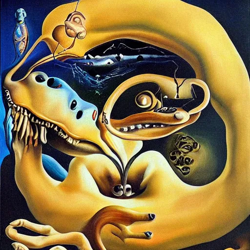 Prompt: Garfield ouroboros, surreal painting by Salvador Dali