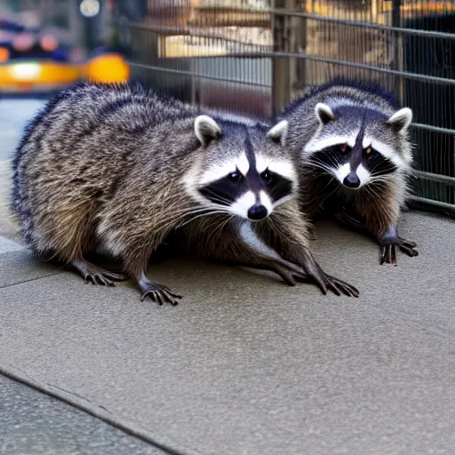 Image similar to raccoon parade in downtown Manhattan, photo, detailed, 4k