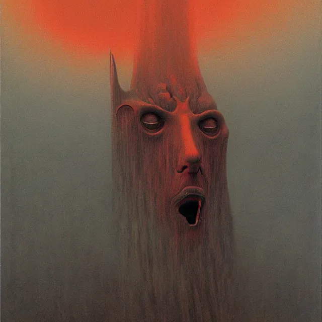 Image similar to cruel Beast of Judgement apocalyptical vision by zdzisław beksiński, oil painting award winning, chromatic aberration stark colors