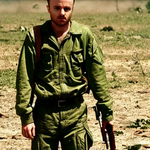 Image similar to jesse pinkman from breaking bad in the vietnam war, 4 k, hyper realistic