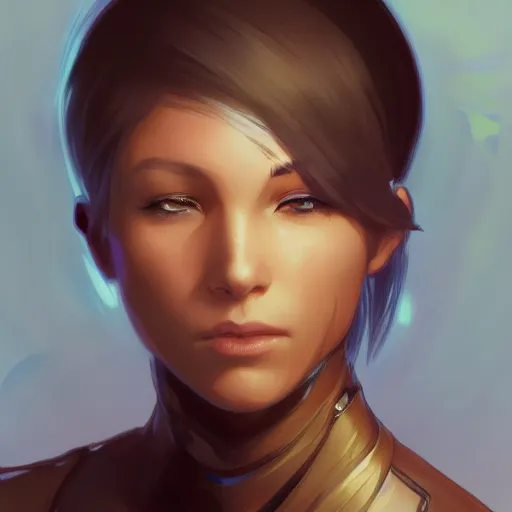 Image similar to Portrait of young Boxxy with sidebuzzed haircut, slight nerdy smile, elegant, digital painting, artstation, concept art, smooth, sharp focus, illustration, art by artgerm and greg rutkowski and alphonse mucha