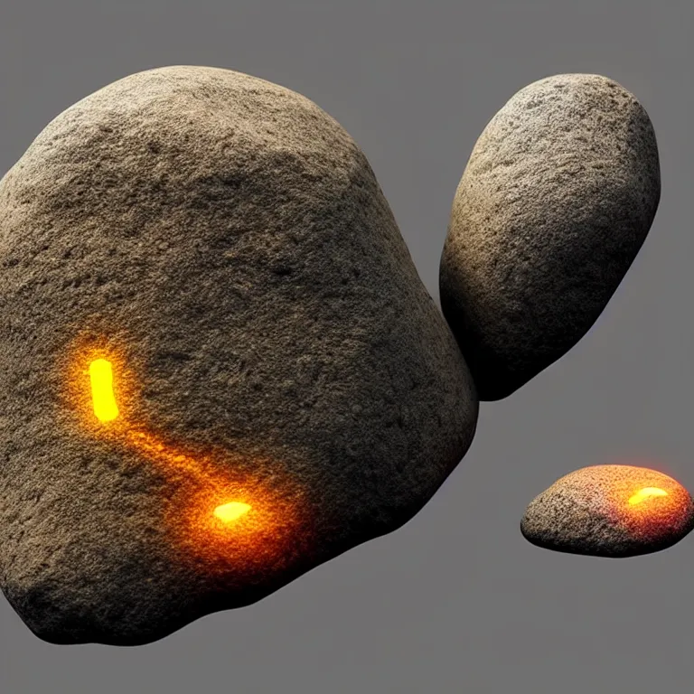 Image similar to photo of a large pebble with a glowing rune drawn on it. pebble is completely wrapped with copper wire. extremely high details, octane rendering, cgsociety