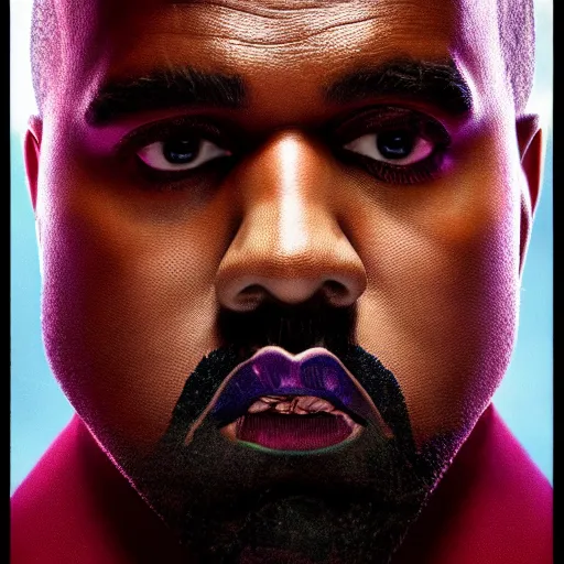 Image similar to Portrait of Kanye West with the joker makeup, splash art, movie still, cinematic lighting, dramatic, octane render, long lens, shallow depth of field, bokeh, anamorphic lens flare, 8k, hyper detailed, 35mm film grain