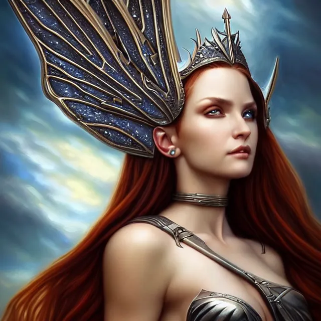 Image similar to beautiful!! adult armoured fairy queen artgerm anne stokes highly detailed 8 k hdr smooth sharp focus high resolution award - winning photo photorealistic