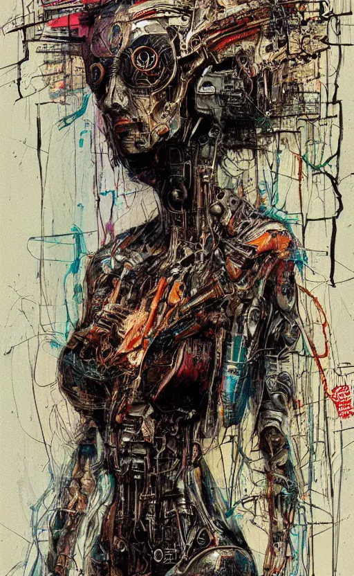 Image similar to woman made of mech mask rendered in unreal engine, full body, cyberpunk, rave, scifi, painted by albrecht durer | bernard buffet | carne griffiths | wlop