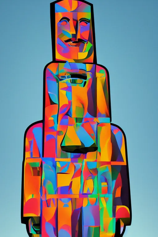 Image similar to cubist moai statue cutout digital illustration cartoon colorful beeple