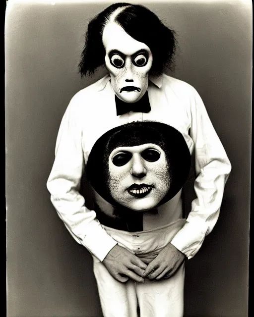 Image similar to monochrome studio portrait photograph of manfish the half - man half - fish sideshow freak, by diane arbus, very coherent, iconic