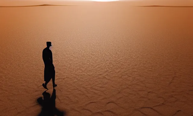 Image similar to a man made of water walking in the sahara, photorealistic, cinematic lighting, 8 k, extremely detailed