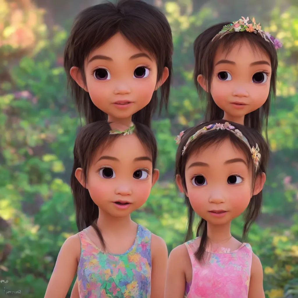 Image similar to A beautiful and cute little thai girl in Pixar artstyle, cgi