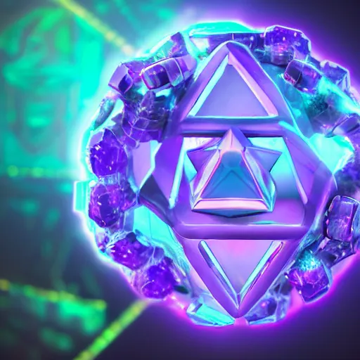 Image similar to purple powerful magic mana symbol, crystal and cybernetic structure, epic legends game icon, stylized digital illustration, radiating, a glowing aura, global illumination, ray tracing, hdr, unreal engine, octane render, trending on arstation, by ian pesty and katarzyna bek - chmiel