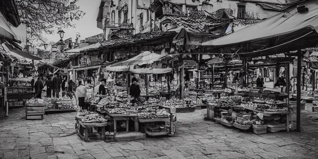 Prompt: an old marketplace by Ilona Reny, sharp image, no blur, 24 F-Stop