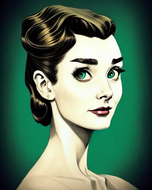 Image similar to in the style of joshua middleton, artgerm, beautiful audrey hepburn, steampunk, bioshock, full body green dress, elegant pose, middle shot, spooky, symmetrical face symmetrical eyes, three point lighting, detailed realistic eyes, insanely detailed and intricate elegant, underwater home