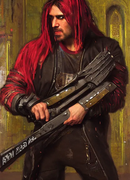 Prompt: Crazy Ivan. Wild Russian cyberpunk axe wielding assassin wearing a jumpsuit. (Cyberpunk 2077, bladerunner 2049). Iranian orientalist portrait by john william waterhouse and Edwin Longsden Long and Theodore Ralli and Nasreddine Dinet, oil on canvas. Cinematic, vivid colors, hyper realism, realistic proportions, dramatic lighting, high detail 4k