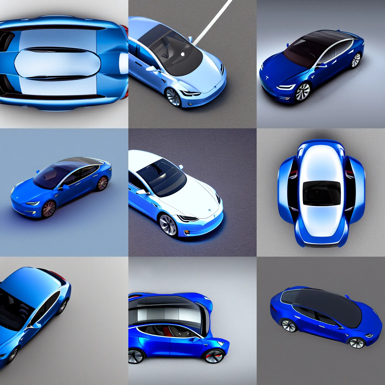 Prompt: a top view of a blue tesla car on a white background, unreal engine 3 d rendering
