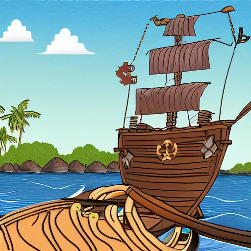 Prompt: a pirate ship near shore, by Toon Boom Harmony