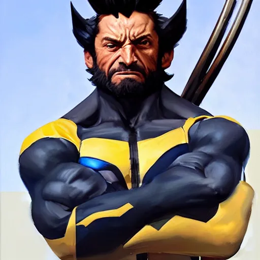 Image similar to Greg Manchess portrait painting of Wolverine as Overwatch character, medium shot, asymmetrical, profile picture, Organic Painting, sunny day, Matte Painting, bold shapes, hard edges, street art, trending on artstation, by Huang Guangjian and Gil Elvgren and Sachin Teng