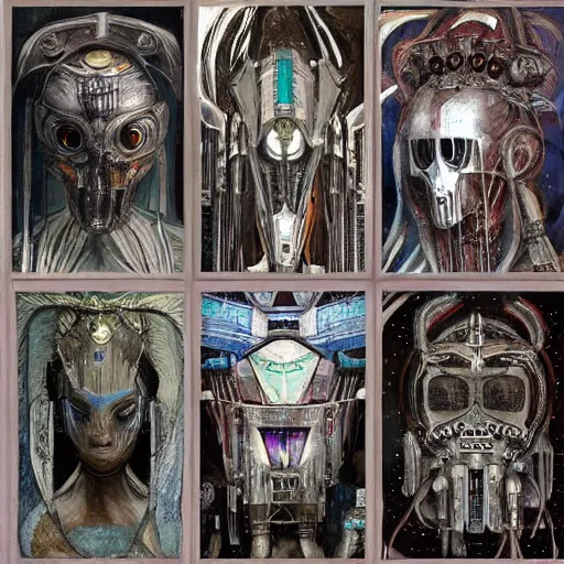 Image similar to a painting of the osmium court on fundament, destiny 2, the taken king, the witch queen, xivu arath, painting by h. r. giger, hive gods