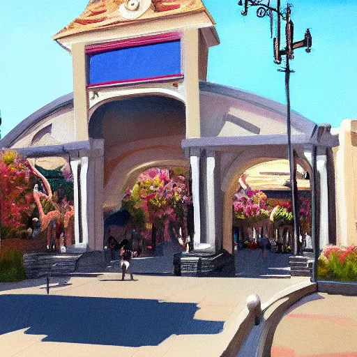 Image similar to painting of universal studios entrance, artstation